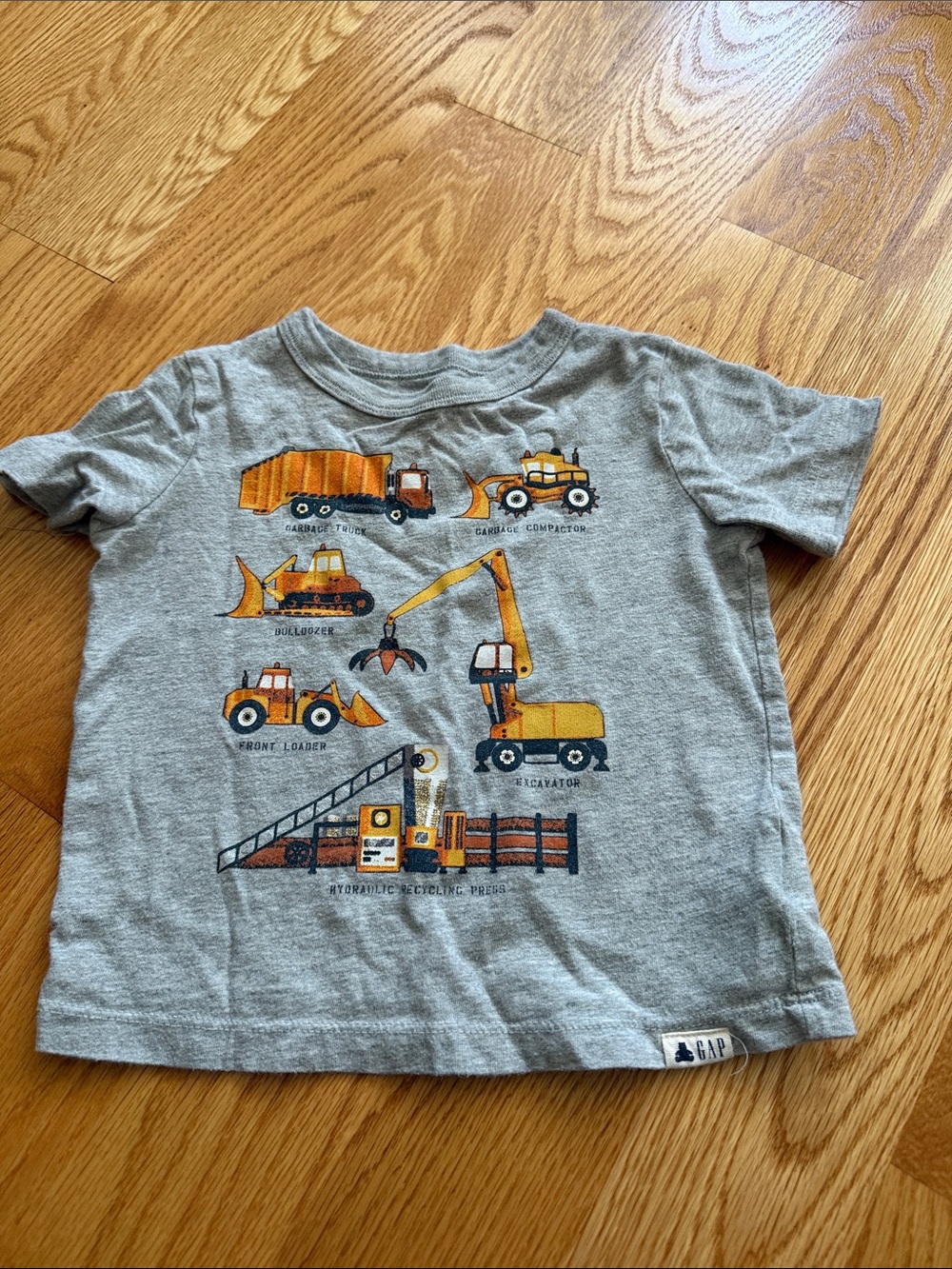 GAP Gray T-Shirt with Yellow & Orange Construction Trucks